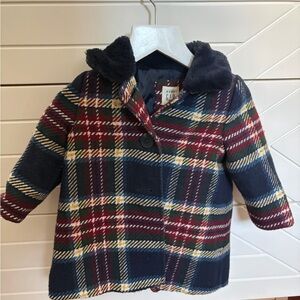 GAP Baby Plaid Swing Pea Coat Faux Fur 6-12M